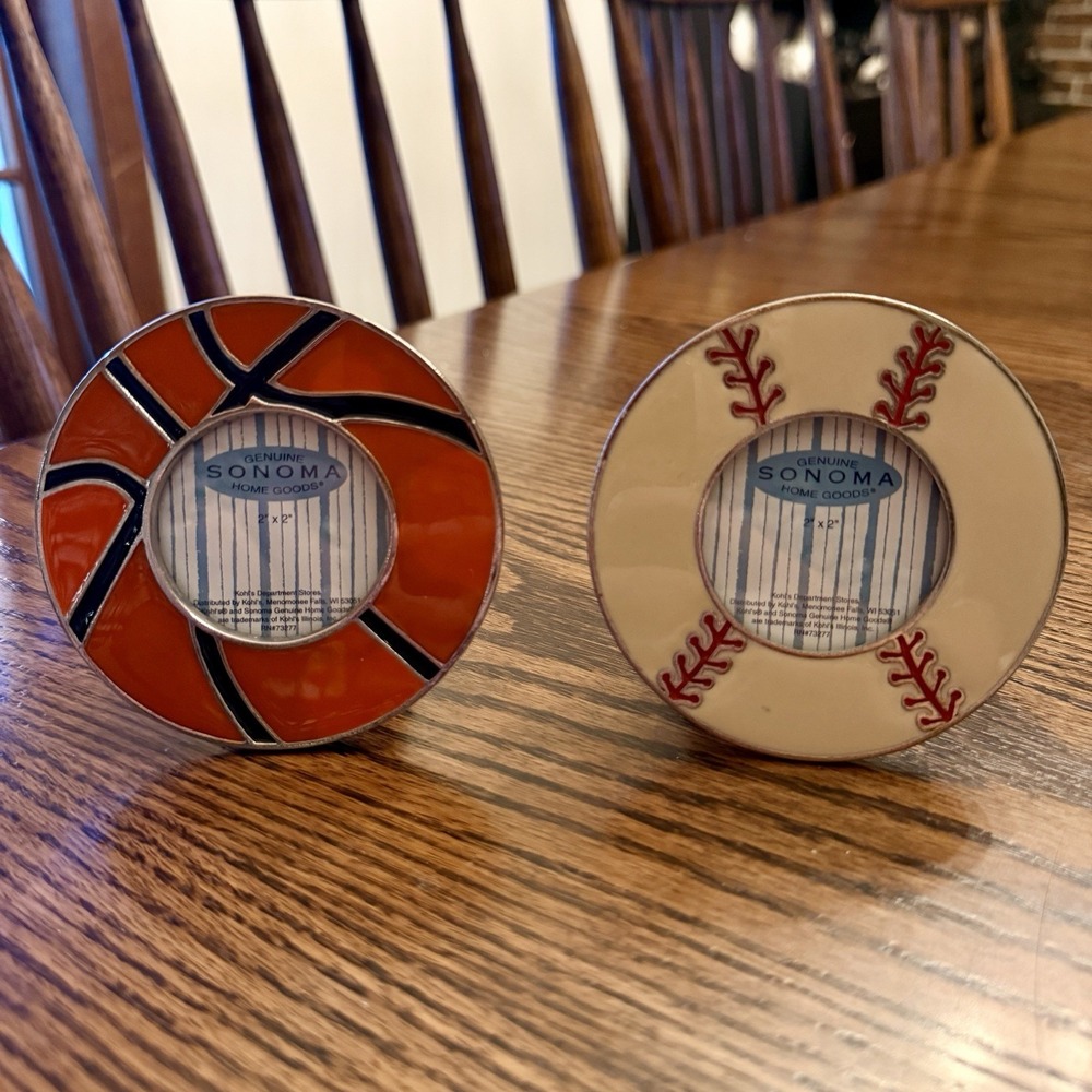 Sonoma Basketball & Baseball Shaped Picture Frames/Accents 3.5" x 3.5" Set of 2